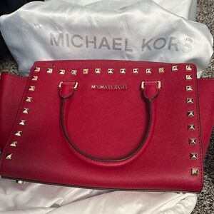 Michael Kors Red Satchel with Gold Studs